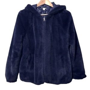Deep Blue Soft & Furry Hooded Jacket.